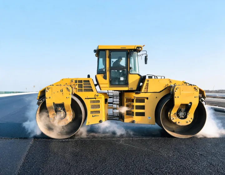 12-ton tandem vibratory roller on asphalt mat